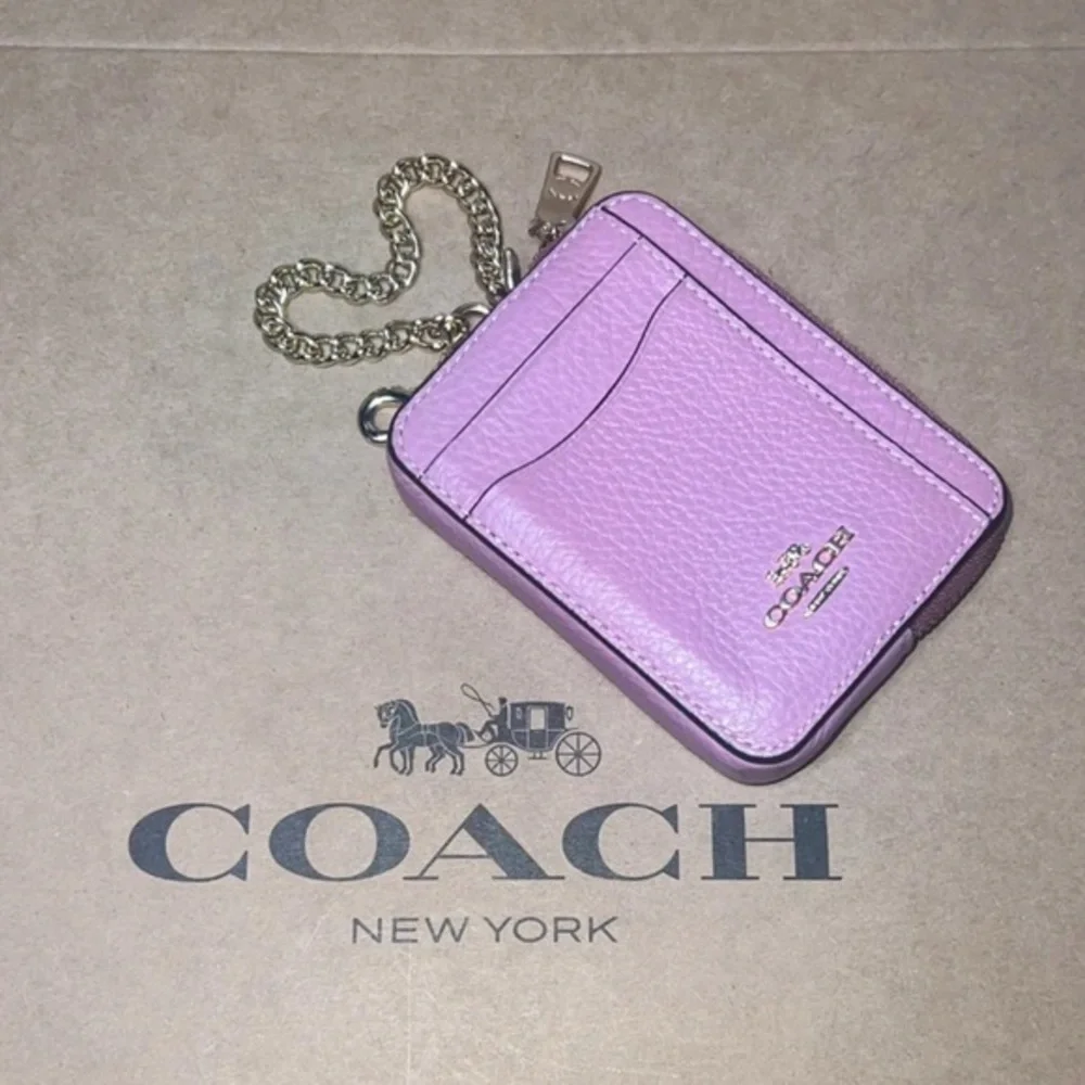 NWOT COACH Zip Card Case w Chain Pebble Leather GORGEOUS & AUTHENTIC
